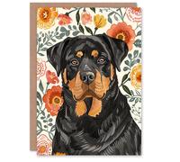 Artery8 Greeting Card Rottweiler Dog Lover Bright Floral Pet Portrait Blank For Him Or Her Art Birthday Card