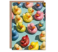 Artery8 Greeting Card Rubber Ducks Ducky Colourful Pattern Modern Blank For Him Or Her Art Birthday Card