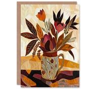Artery8 Greeting Card Rustic Autumnal Flower Bouquet in Vase Painting For Her Woman Birthday Card