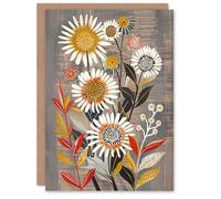Artery8 Greeting Card Rustic Wildflower Painting Floral Autumn Folk Art For Her Woman Birthday Card