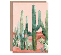 Artery8 Greeting Card Saguaro Cactus Pink Mexican Desert Landscape Farewell Artery8 Pink