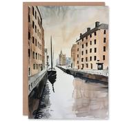 Artery8 Greeting Card Sailboat Sailing in Quiet Canal Watercolour Blank For Him Or Her Art Birthday Card