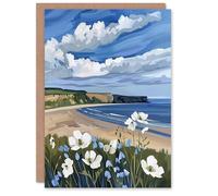 Artery8 Greeting Card Saltburn Hunt Cliff Yorkshire Wildflowers Digital Blank For Him Or Her Art Birthday Card
