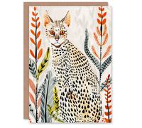 Artery8 Greeting Card Savannah Cat Lover Boho Botanical Pet Portrait Birthday in Light Grey Artery8 Light Grey