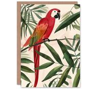 Artery8 Greeting Card Scarlet Macaw Parrot on Tropical Tree Branch Blank For Him Or Her Art Birthday Card