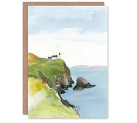Artery8 Greeting Card Scotland Mull of Kintyre Lighthouse Watercolour Blank For Him Or Her Art Birthday Card