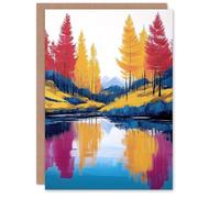 Artery8 Greeting Card Scottish Highlands Forest Lake Autumn Landscape Blank For Him Or Her Art Birthday Card