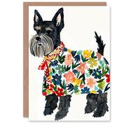 Artery8 Greeting Card Scottish Terrier With Floral Raincoat Watercolour For Her Woman Birthday Card