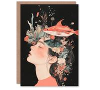 Artery8 Greeting Card Sea Dream Coral Reef Fish Woman Surreal Portrait Blank For Him Or Her Art Birthday Card