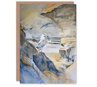 Artery8 Greeting Card Seagull Aldeburgh Beach Suffolk Watercolour Coast Blank For Him Or Her Art Birthday Card