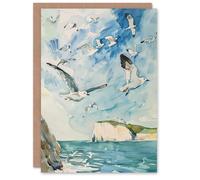 Artery8 Greeting Card Seagulls Over White Cliffs of Dover UK Coastline in Blue Artery8 Blue