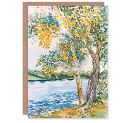 Artery8 Greeting Card Seine Paris River Bank Autumn Tree Watercolour Blank For Him Or Her Art Birthday Card