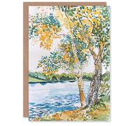 Artery8 Greeting Card Seine Paris River Bank Autumn Tree Watercolour Blank For Him Or Her Art Birthday Card
