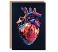 Artery8 Greeting Card Shiny Anatomical Human Heart Colourful Modern Blank For Him Or Her Art Birthday Card