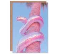 Artery8 Greeting Card Shiny Chrome Pink Snake Wrapped On Palm Tree Bark Blank For Him Or Her Art Birthday Card