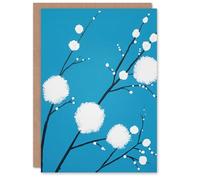 Artery8 Greeting Card Simple Cotton on Branch Design Blue Spring Blank For Him Or Her Art Birthday Card