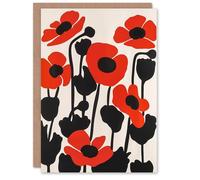 Artery8 Greeting Card Simple Poppy Flowers in Bloom Graphic Design Blank For Him Or Her Art Birthday Card