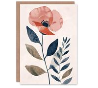 Artery8 Greeting Card Singe Boho Poppy Flower Floral Watercolour For Her Woman Birthday Card
