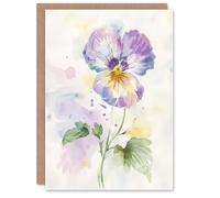 Artery8 Greeting Card Single Purple Pansy Simple Floral Watercolour Blank For Her Woman Birthday Card