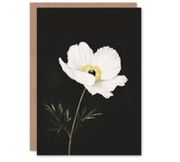 Artery8 Greeting Card Single White Poppy Anemone Flower Black Floral For Her Woman Birthday Card