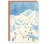 Artery8 Greeting Card Ski Winter Sport Snow Alps Travel Watercolour Blank For Him Or Her Art Holiday Card