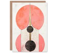 Artery8 Greeting Card Skyscraper Circles Polka Dot Pink Gold Abstract For Her Woman Birthday Card