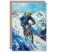 Artery8 Greeting Card Snow Mountain Biker Snowbike Race Sport Painting For Him Man Birthday Card