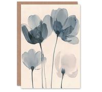 Artery8 Greeting Card Soft Black White Light Watercolour Poppy Flowers Blank For Him Or Her Art Sympathy Card