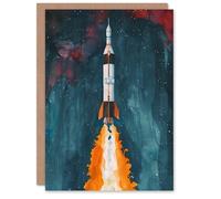 Artery8 Greeting Card Space Apollo 11 Saturn V Rocket Launch Painting For Child Kids Birthday Card