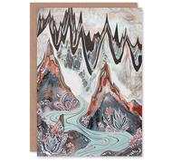Artery8 Greeting Card Spiky Mountains River Trippy Floral Folk Art Blank For Him Or Her Art Birthday Card