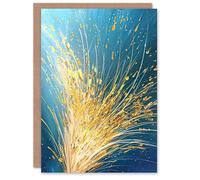 Artery8 Greeting Card Spray Golden Wheat Acrylic Painting Teal Harvest Blank For Him Or Her Art Birthday Card
