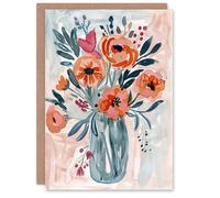 Artery8 Greeting Card Spring Flower Bouquet Pink Blue Boho Floral Vase Artery8 Pink