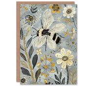 Artery8 Greeting Card Spring Flower Honey Bee Rustic Floral Design For Her Woman Birthday Card