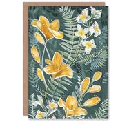 Artery8 Greeting Card Spring Freesia Yellow Flowers Botanical Painting For Her Woman Birthday Card