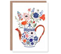 Artery8 Greeting Card Spring Wildflower Bouquet Floral Ceramic Tea Pot For Her Woman Birthday Card
