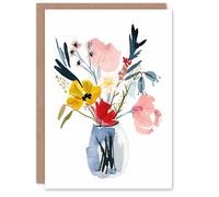 Artery8 Greeting Card Spring Wildflower Bouquet in Vase Watercolour For Her Woman Mother's Day Card