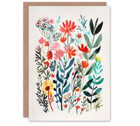 Artery8 Greeting Card Spring Wildflowers Bright Abstract Watercolour For Her Woman Birthday Card