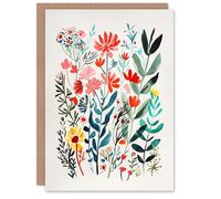 Artery8 Greeting Card Spring Wildflowers Bright Abstract Watercolour For Her Woman Birthday Card