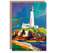 Artery8 Greeting Card St Mary's Lighthouse Northen Lights Sky Colourful Blank For Him Or Her Art Birthday Card