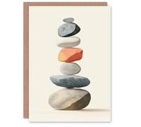 Artery8 Greeting Card Stacked Rock Cairn Bright Vertical Boho Design Birthday in Grey Artery8 Grey