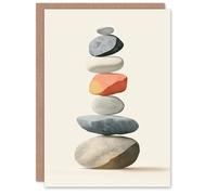 Artery8 Greeting Card Stacked Rock Cairn Bright Vertical Boho Design Blank For Him Or Her Art Birthday Card