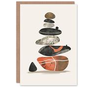 Artery8 Greeting Card Stacked Stones Zen Cairn Boho Vertical Blank For Him Or Her Art Birthday Card