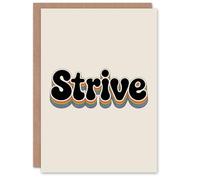 Artery8 Greeting Card Strive Colourful Retro Rainbow Font Typography Good Luck Card
