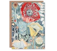Artery8 Greeting Card Stylised Poppy Flowers Pastel Colour Design Blank For All Him Or Her Art Birthday Card