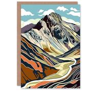 Artery8 Greeting Card Stylised Scafell Pike Mountain Hiking Cambria Blank For All Him Or Her Art Birthday Card