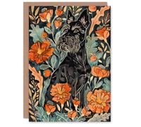 Artery8 Greeting Card Stylised Scottish Terrier Dog with Peony Flowers Blank For Him Or Her Art Birthday Card