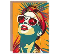 Artery8 Greeting Card Summer Holiday Travel Vibes Colourful Portrait For Her Woman Birthday Card
