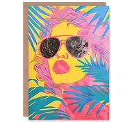 Artery8 Greeting Card Summer Malibu Woman in Shades Portrait Tropical For Her Woman Birthday Card