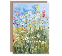 Artery8 Greeting Card Summer Wildflower Meadow Floral Watercolour For Her Woman Birthday Card