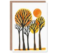 Artery8 Greeting Card Sun Over Autumn Trees Bright Abstract Watercolour Blank For Him Or Her Art Birthday Card